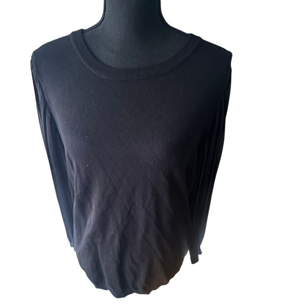 Adrianna Papell Black Long Sleeve Top Pleated Cuff Size M